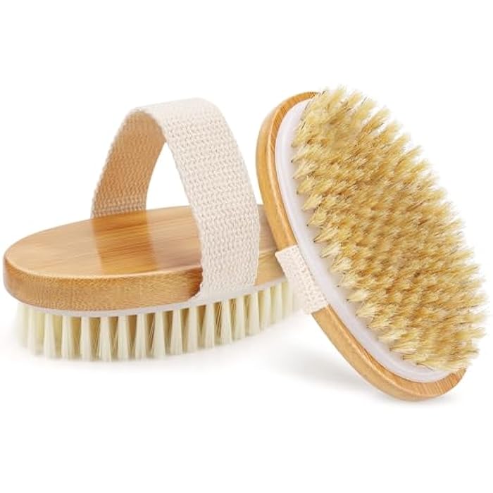 SWIUKPHE Body Brush Set for Wet or Dry Brushing - 2 Pcs Natural Bristle Dry Brush for Exfoliating Skin, Cellulite Removal and Lymphatic Drainage, Bath Shower Brush Body Scrubber with Nylon Bristles - Image 1